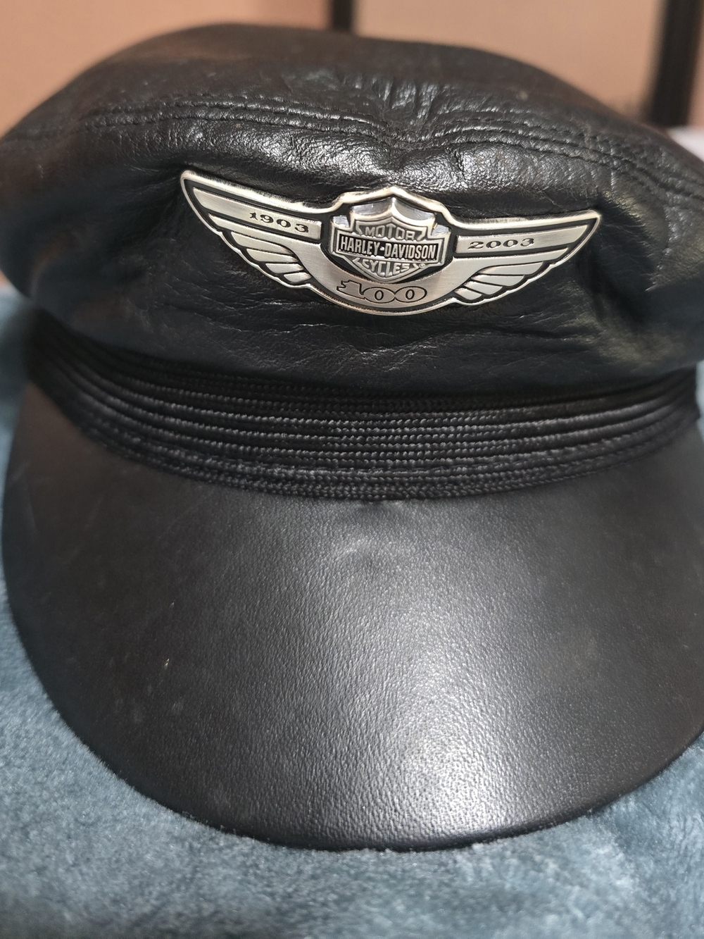 Harley-Davidson 100th Anniversary 1903–2003 genuine leather cap in black, size M